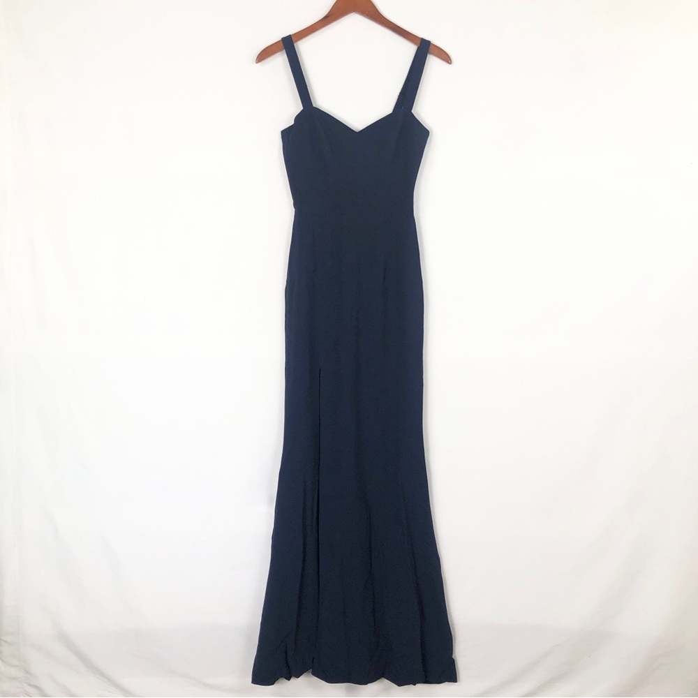 Dress‎ The Population Estella Gown Navy Blue Size XXS Maxi Side Slit